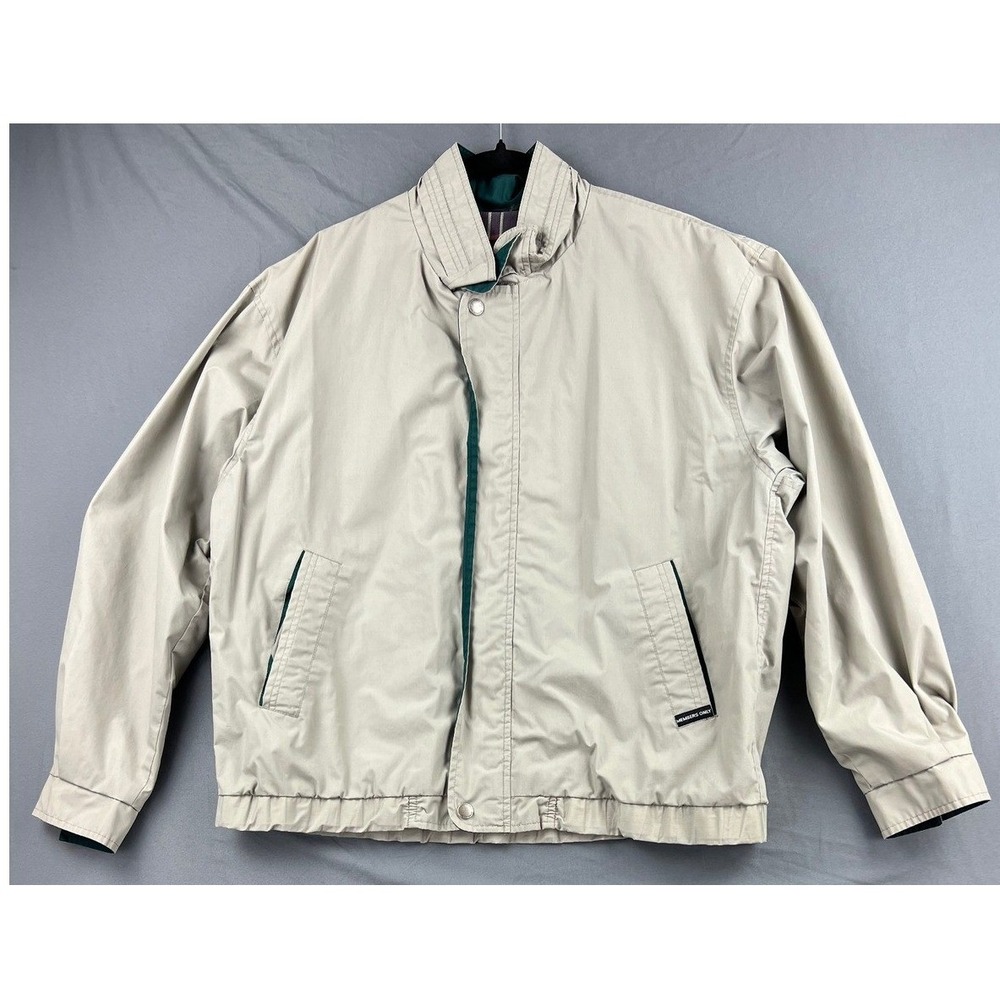 Vintage Members Only Cafe Racer Jacket Mens Large Tan Beige Plaid Lining Good